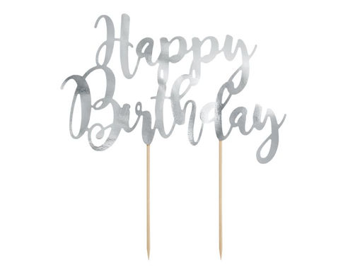 Picture of CAKE TOPPER HAPPY BIRTHDAY SILVER 22.5CM